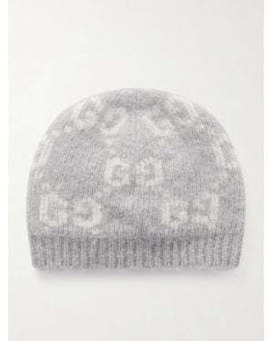 Gucci Jacquard-Knit Alpaca-Blend Beanie - Grey