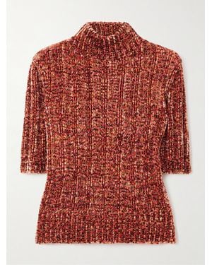 Dries Van Noten Pull À Manches Courtes En Chenille À Mailles Côtelées - Rouge