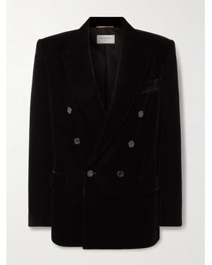 Saint Laurent Double-Breasted Velour Blazer - Black