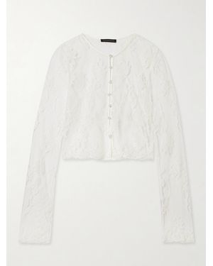 Kiki de Montparnasse Dominique Cropped Faux Pearl-Embellished Cotton-Blend Lace Top - White