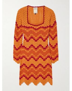 Escvdo Sumac Scalloped Crocheted Cotton Mini Dress - Orange