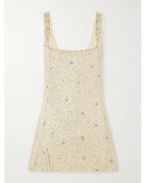 Clio Peppiatt Pamela Crystal-Embellished Beaded Stretch-Tulle Mini Dress - Natural