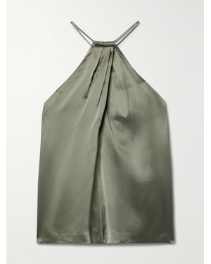 Nili Lotan Edwige Gathered Silk-Satin Halterneck Top - Green