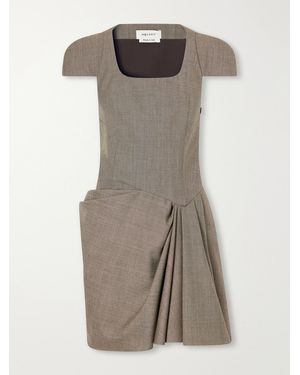 McQueen Gathered Grisaille Wool Mini-Dress - Grey