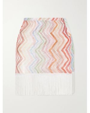 Missoni Printed Fringed Crotchet-Knit Mini Skirt - White