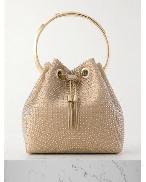 Jimmy Choo Bon Bon Crystal-Embellished Mesh And Satin Bucket Bag - Natural