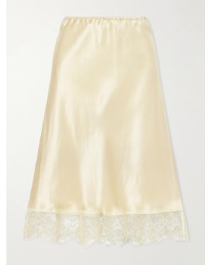 Carine Gilson Lace-Trimmed Silk-Satin Midi Skirt - Natural