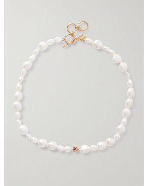 Pacharee Collier En Plaqué Or, Perles Et Tourmaline - Blanc