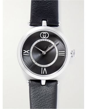Gucci Model 2000 30Mm Stainless Steel And Leather Watch - Black