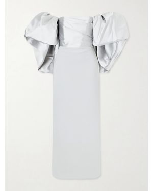 Solace London Floris Off-The-Shoulder Satin-Twill And Crepe Maxi Dress - White