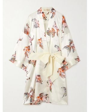 Olivia Von Halle Mimi Printed Silk-Satin Robe - Natural