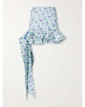 Rabanne Tie-Detailed Ruffled Floral-Print Stretch-Jersey Mini Skirt - Blue