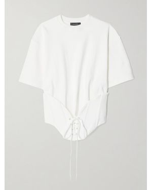 Mugler Lace-Up Stretch-Crepe And Cotton-Jersey T-Shirt - White