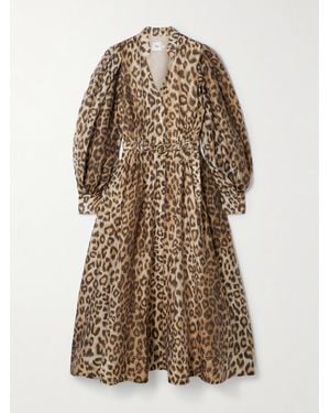 Aje. Isabella Belted Leopard-Print Tencel Lyocell-Blend Midi Shirt Dress - Natural
