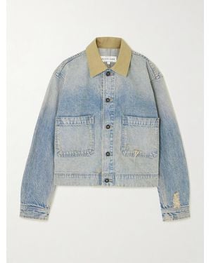 SLVRLAKE Denim Thompson Canvas-Trimmed Distressed Denim Jacket - Blue