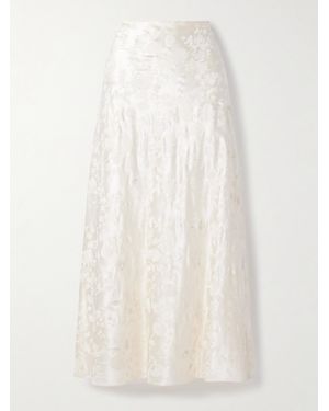 Danielle Frankel Desi Painted Silk And Wool-Blend Satin Maxi Skirt - White