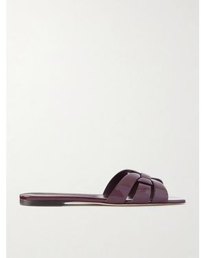 Saint Laurent Tribute Patent-Leather Slides - Brown