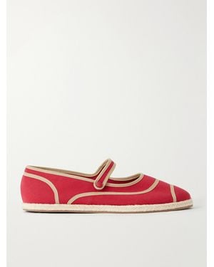 STAUD Nora Canvas Espadrille Mary Jane Flats - Red