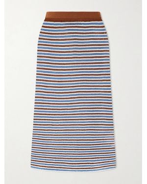Marni Striped Open-Knit Cotton Midi Skirt - Blue