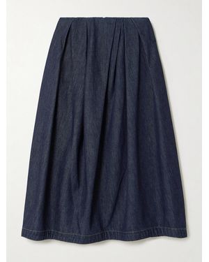 Dries Van Noten Gathered Denim Midi Skirt - Blue