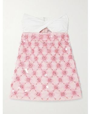 Des Phemmes Strapless Twist-Front Jersey And Embellished Duchesse-Satin Mini Dress - Pink