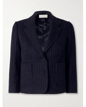 Dries Van Noten Cropped Pinstriped Wool Blazer - Blue