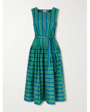 ALÉMAIS Margo Belted Striped Organic Cotton-Poplin Midi Dress - Green