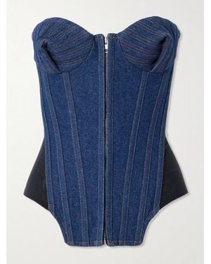 Jean Paul Gaultier Mesh-Trimmed Denim Bustier Top - Blue