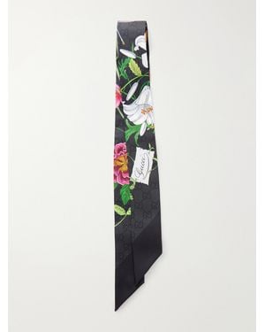 Gucci Flora Printed Silk-Twill Scarf - White