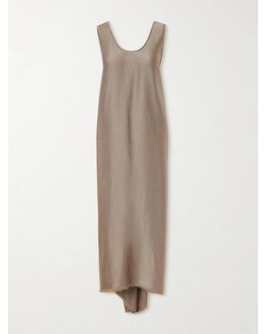 FFORME Signy Gathered Frayed Satin Midi Dress - Natural