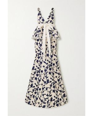Brock Collection Open-back Embroidered Shantung Peplum Gown - Multicolour