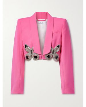 Area Cropped Crystal-Embellished Wool-Blend Crepe Blazer - Pink