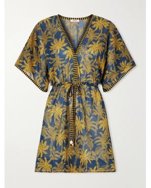 Eres Peninsule Embellished Printed Cotton-Voile Mini Dress - Green