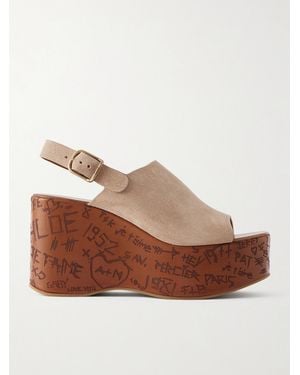 Chloé Maxime Suede Platform Wedge Sandals - Brown