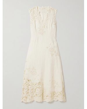 Ulla Johnson Olivette Guipure Lace-Trimmed Broderie Anglaise Linen Midi Dress - Natural