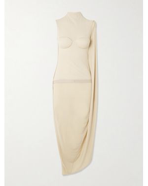 Jean Paul Gaultier Asymmetric Draped Appliquéd Mesh And Stretch-Jersey Dress - Natural