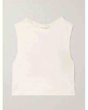 Marysia Swim Victoria Cutout Stretch-Seersucker Tennis Top - Natural