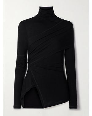 Helmut Lang Draped Stretch-Lyocell Jersey Turtleneck Top - Black