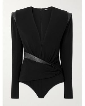 Versace Body Effet Cache-Cœur En Jersey Crêpe À Finitions En Cuir - Noir