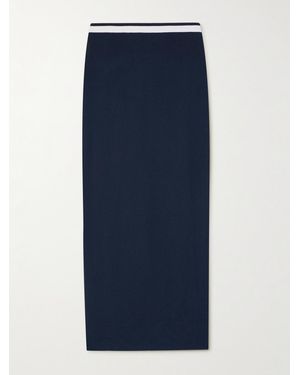 STAUD Karina Striped Knitted Midi Skirt - Blue