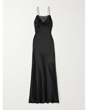 Rodarte Floral-Appliquéd Lace-Trimmed Silk-Satin Gown - Black