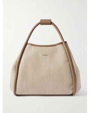 Max Mara Marine Leather-Trimmed Raffia-Like Tote - Natural