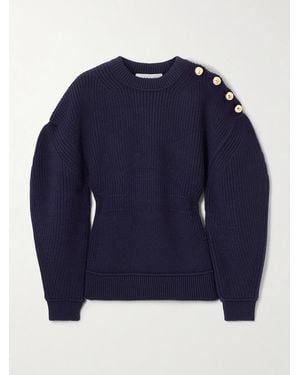 Lanvin Button-Detailed Ribbed Wool Sweater - Blue