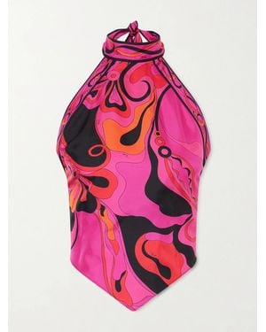 PUCCI Printed Halterneck Silk-Twill Top - Pink
