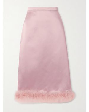 Valentino Garavani Feather-Trimmed Satin Midi Skirt - Pink