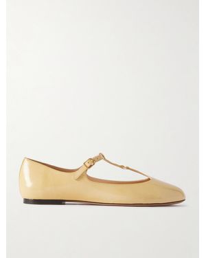 Chloé Marcie Embellished Patent-Leather Ballet Flats - Natural