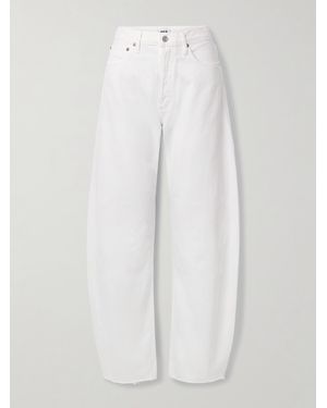 Agolde Luna Pieced Frayed Regenerative High-Rise Barrel-Leg Jeans - White