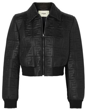 Fendi Cropped Ff Motif Embossed Jacket - Black