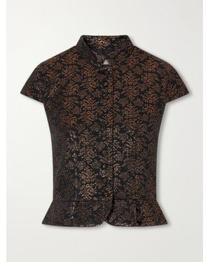 D'Estree Amoako Peplum Floral-Jacquard Brocade Blouse - Black