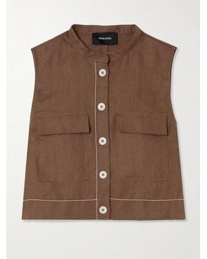Bondi Born Varenna Verkürzte Weste Aus Bioleinen Mit Fischgratmuster - Braun
